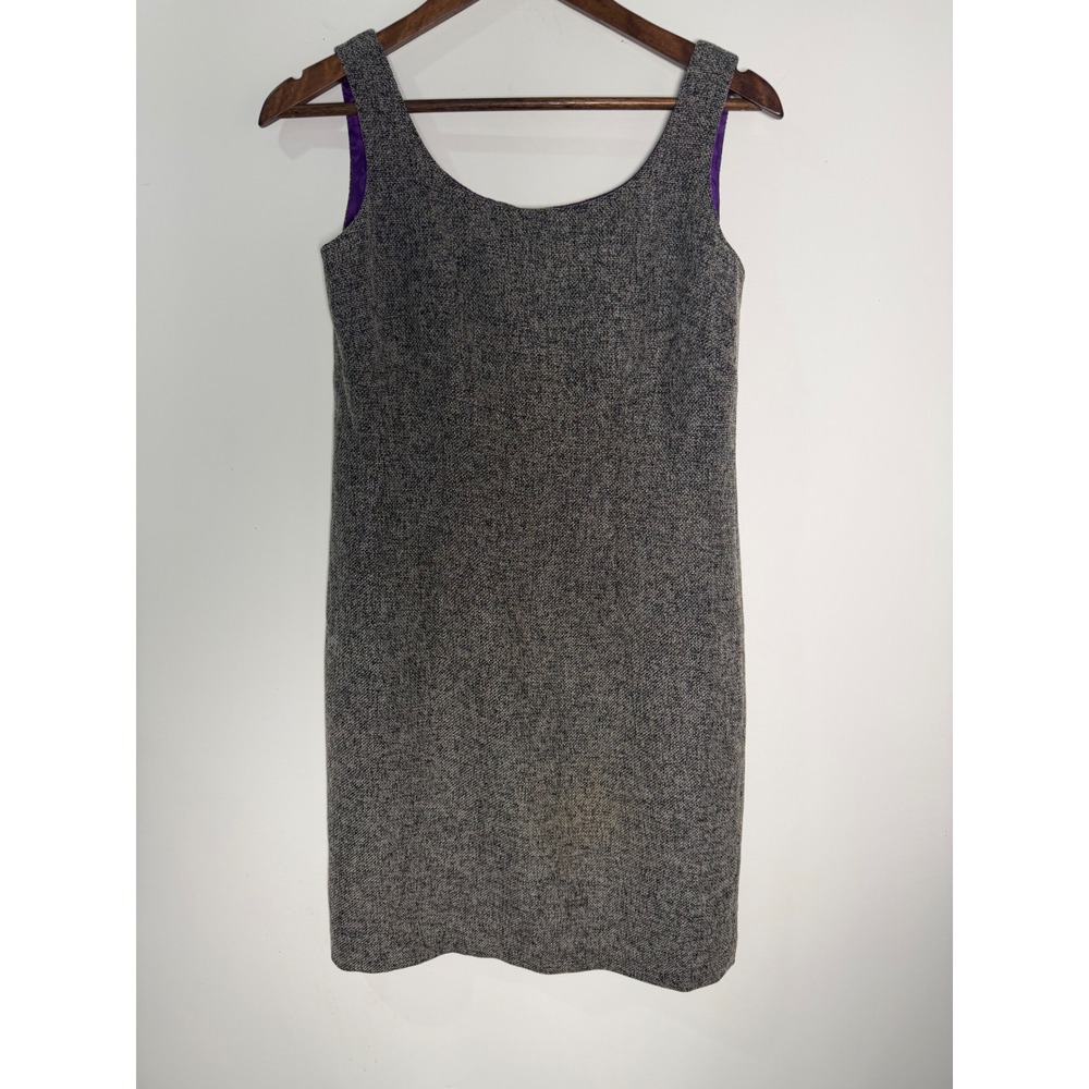 Jessica Howard Petite Grey Tweed Sleeveless Sheath Dress Purple Lining Size 4P‎